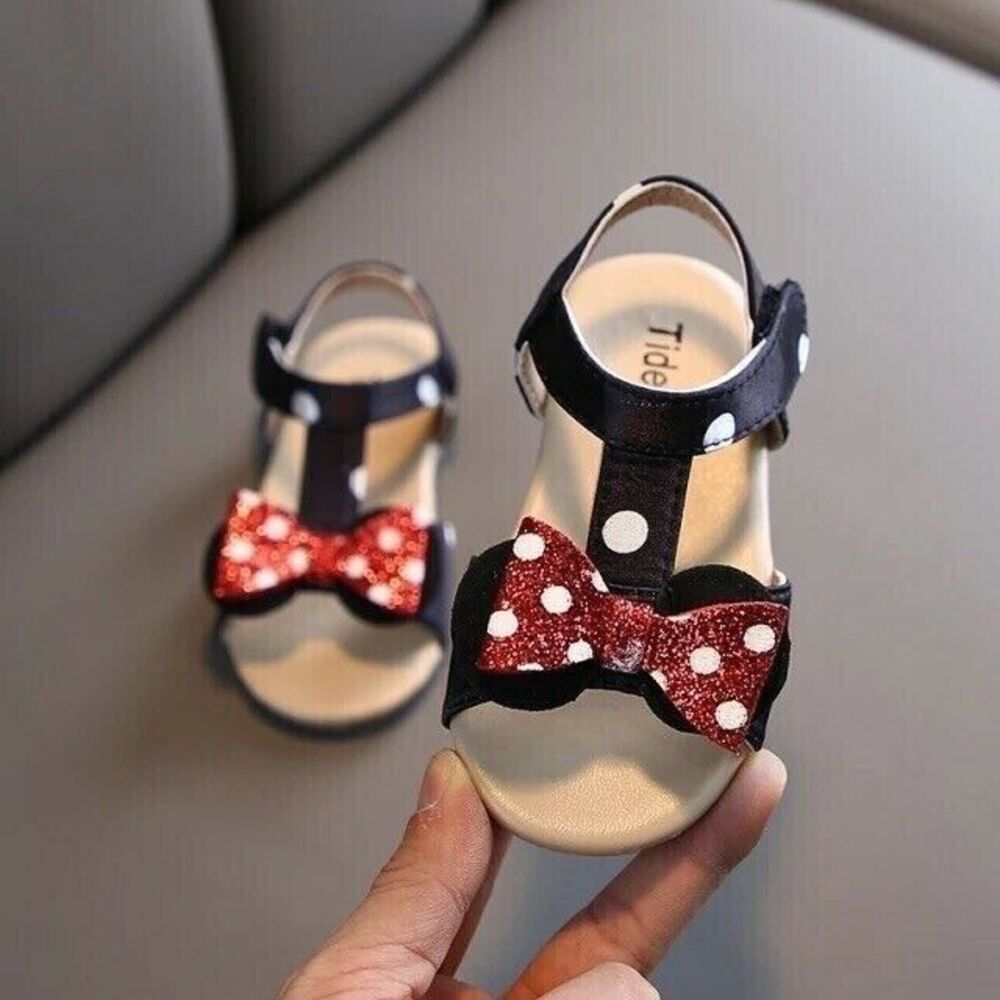 Toddler Girl Black Red Bow Minnie Glitter Sandals NEW Summer Boutique Cute 11